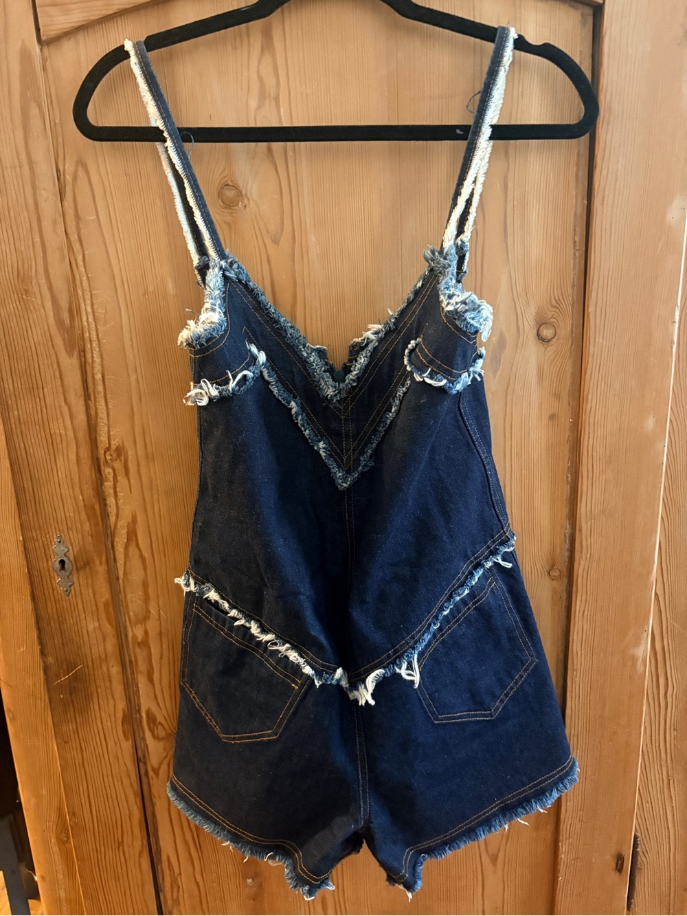 Sleeveless V-Neck Denim Romper Sz XS Indie Grunge EUC